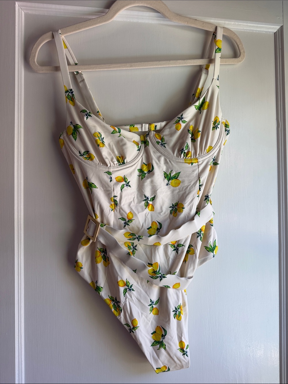 WeWoreWhat Cream One-Piece Swimsuit with Yellow Lemon Motif NEVER WORN